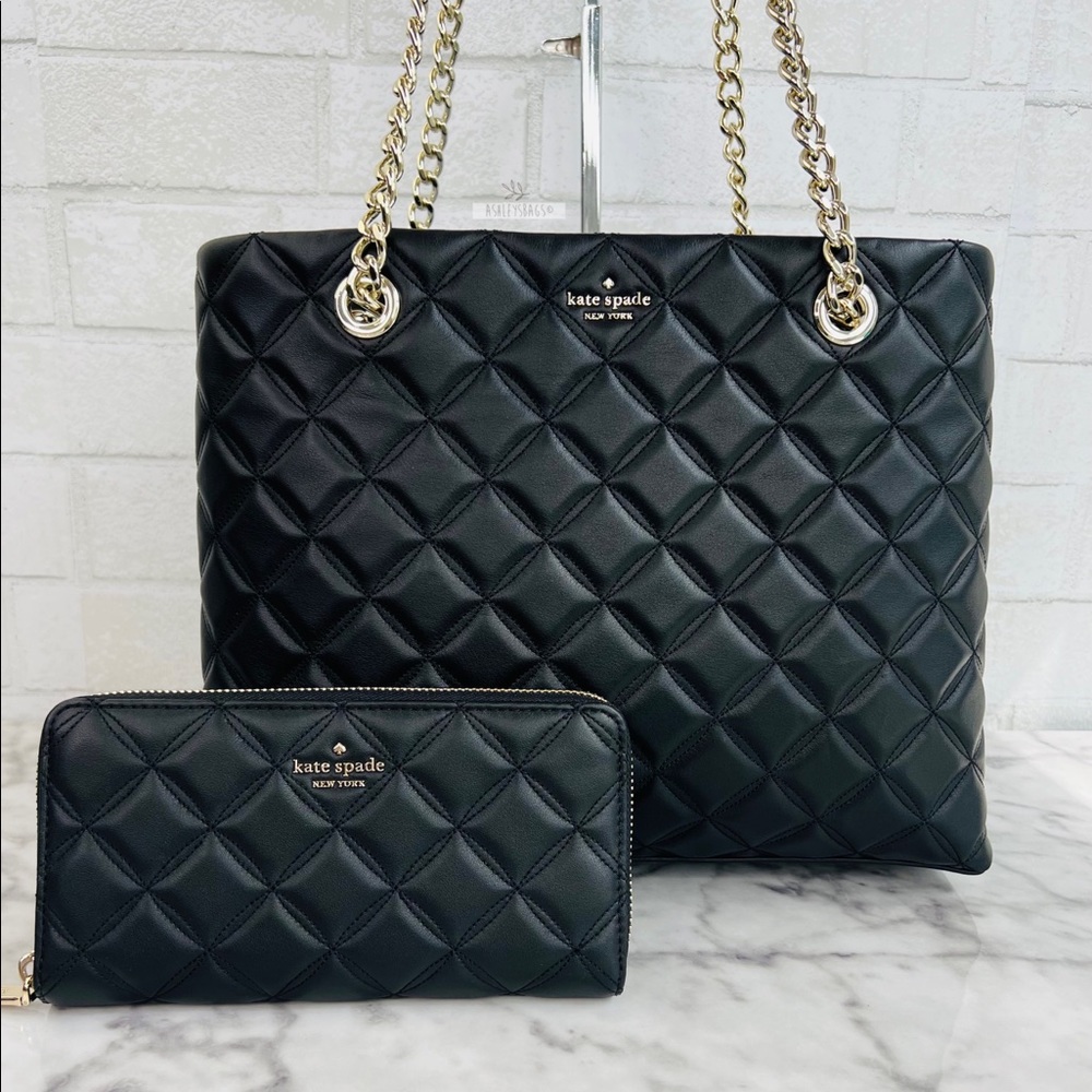 Kate Spade Natalia Quilted Smooth Leather Tote Shoulder Bag & Wallet
